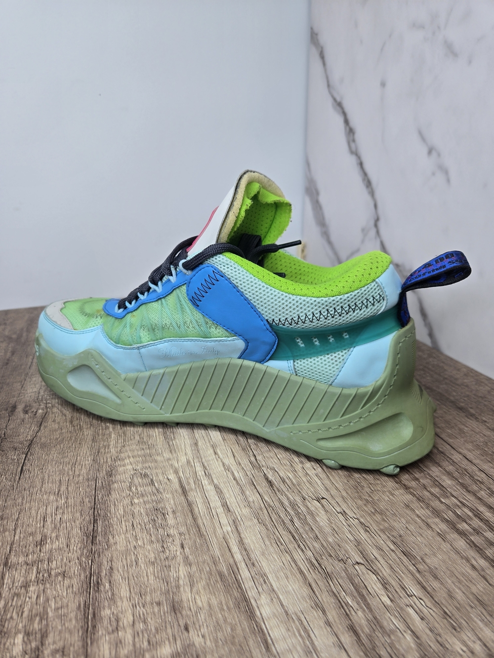 OffWhite Odsy 1000  Green Leather Mesh and Rubber Lace Up Sneakers Size 42 - Picture 6 of 13